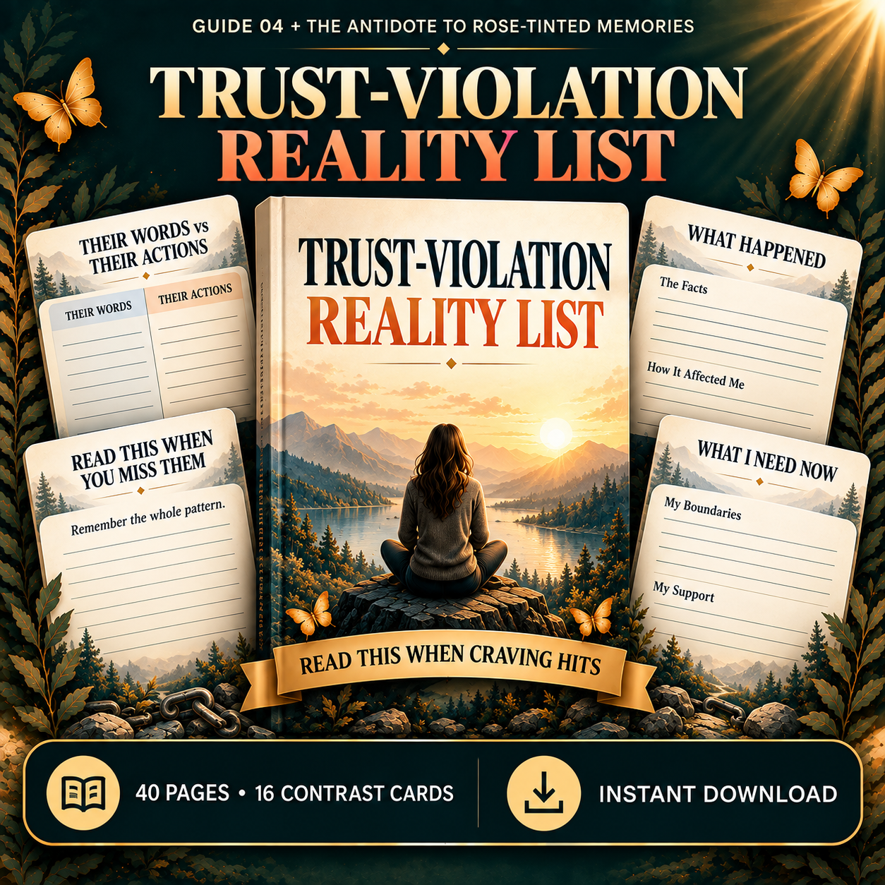 Trust-violation reality list guide — contrast cards showing their words vs their actions, read this when craving hits