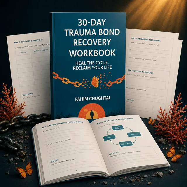 30 Day Trauma Bond Recovery Workbook cover: Heal the Cycle, Reclaim Your Life, by Fahim Chughtai