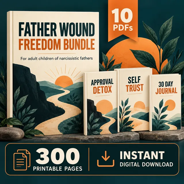 Father Wound Freedom Bundle cover: printable workbook bundle for adult children of narcissistic fathers