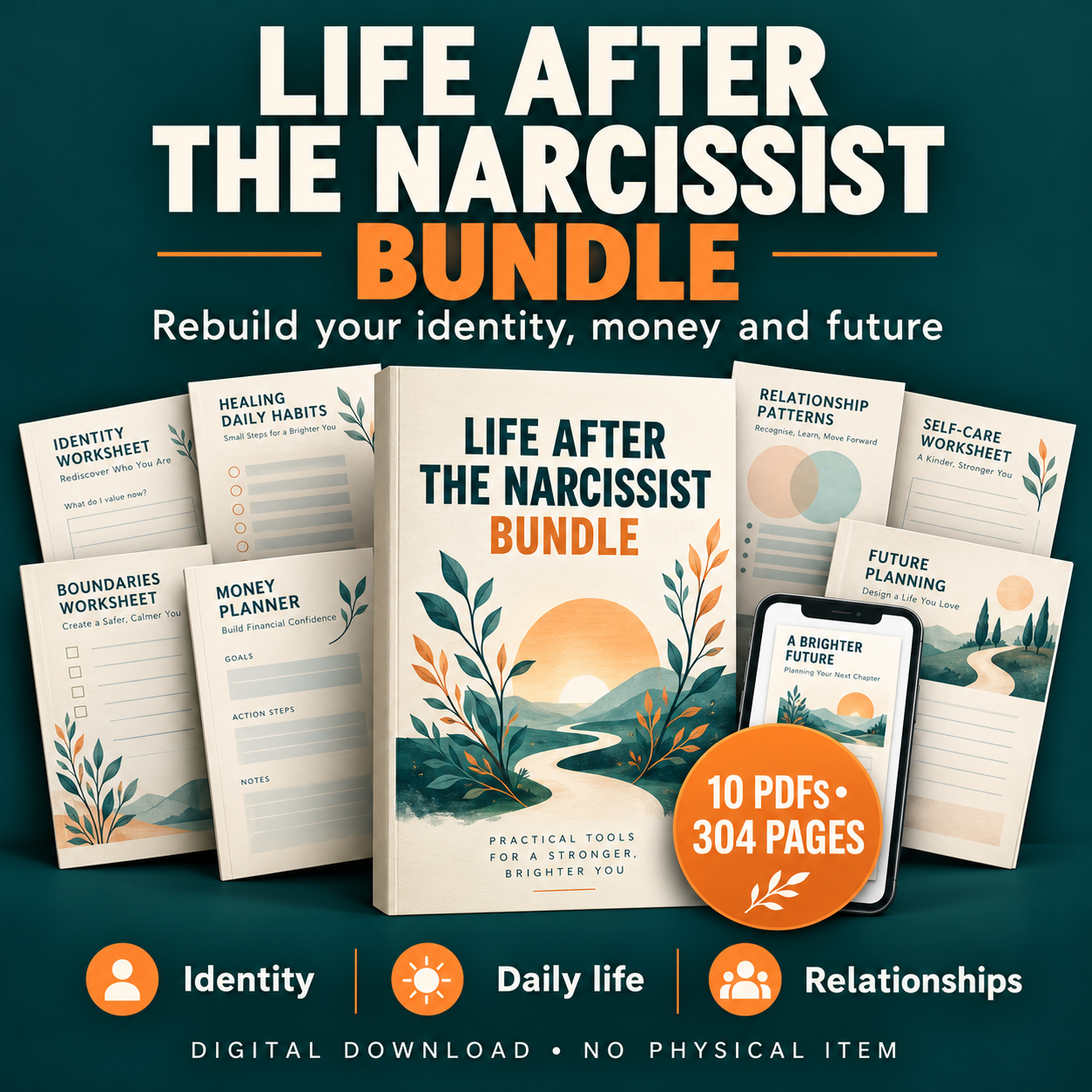 Life After a Narcissist Rebuild Workbook Bundle cover: recovery workbooks for rebuilding your life after narcissistic abuse