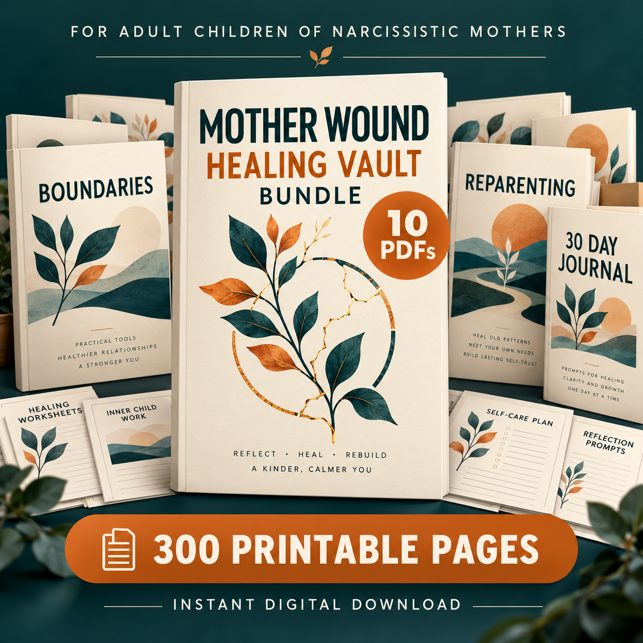Mother Wound Healing Vault Bundle cover: printable workbook bundle for adult children of narcissistic mothers