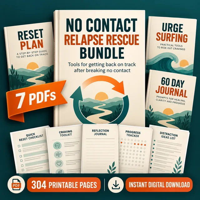 No Contact Relapse Rescue Bundle cover: printable PDF bundle for getting back on track after breaking no contact