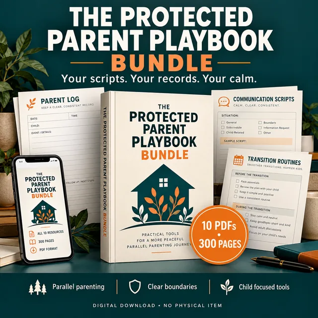 Coparenting With a Narcissist Protected Parent Bundle cover: The Protected Parent Playbook with parent log, communication scripts and transition routines