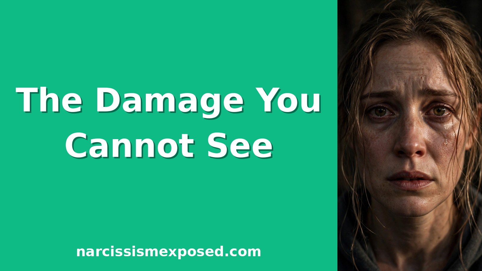 Exhausted woman with fear and fragile relief in her eyes, dramatic lighting