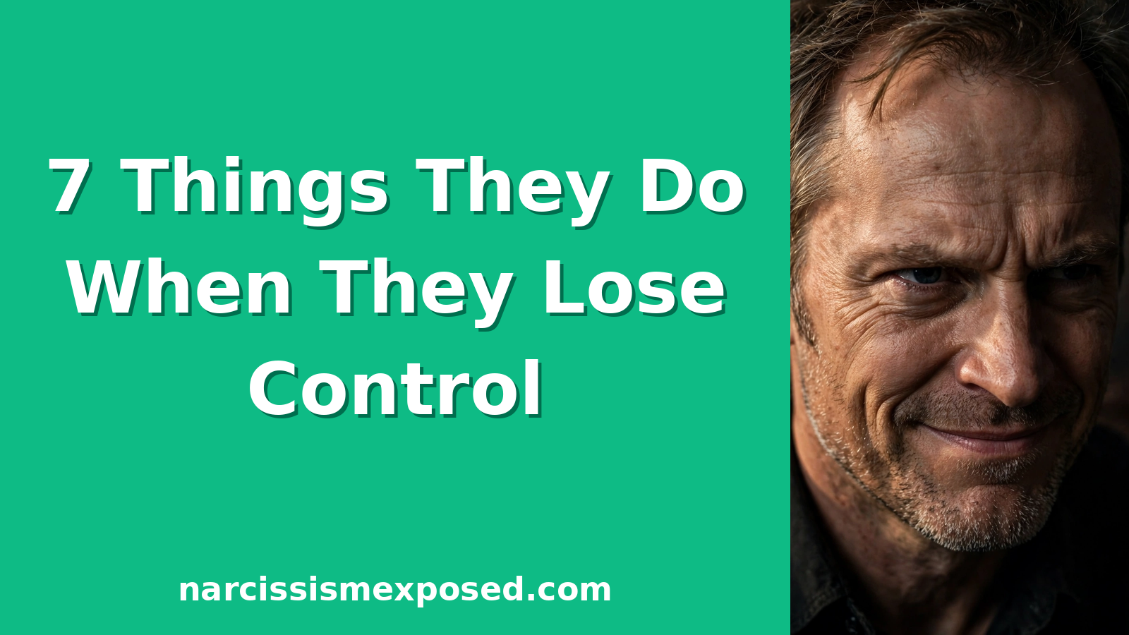 A Western man with a strained smile and tense eyes, the look of a narcissist whose mask of control is slipping