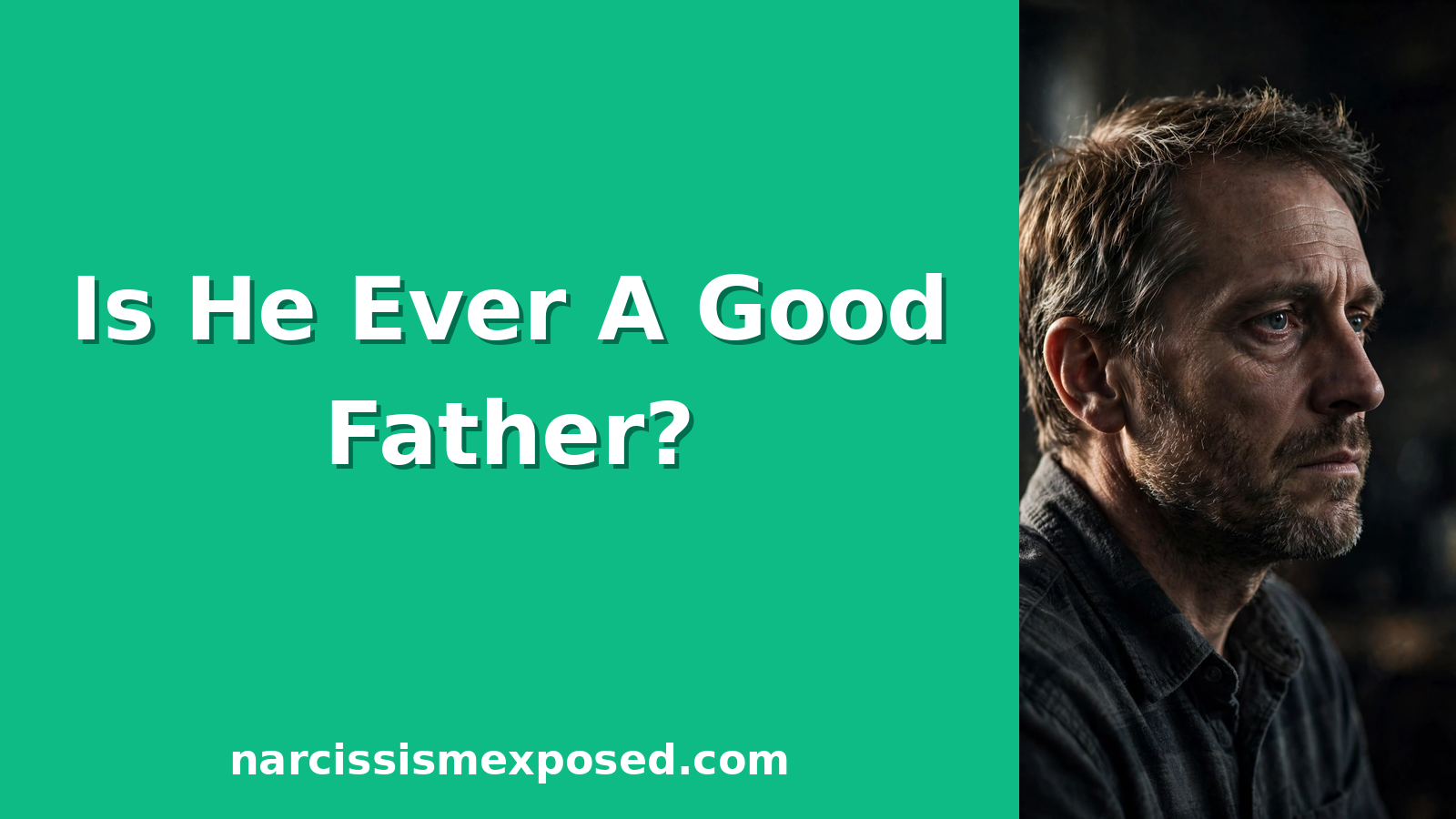 Distant middle-aged father's cold, hollow-eyed face in dark cinematic light, showing the emotional absence of a narcissistic father.