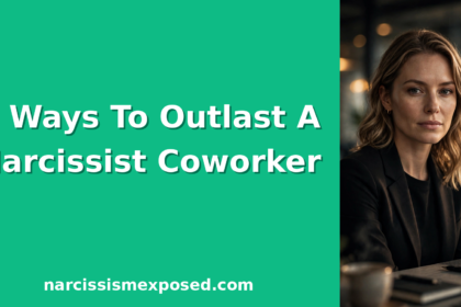 Professional woman with calm, confident expression at an office desk, illustrating how to deal with a narcissist coworker