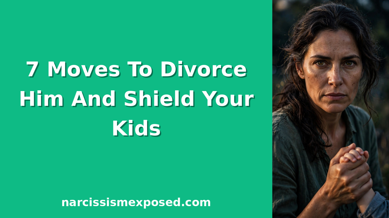 Determined mother holding her child's hand, seven moves to divorce a narcissist husband and shield the kids