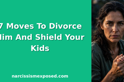 Determined mother holding her child's hand, seven moves to divorce a narcissist husband and shield the kids