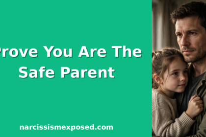 Determined father holding his young daughter protectively, a playbook for fathers on how to divorce a narcissist wife with kids and prove custody safety