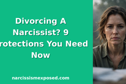 Woman with resolute defiant expression preparing divorce documents, illustrating how to protect yourself when divorcing a narcissist