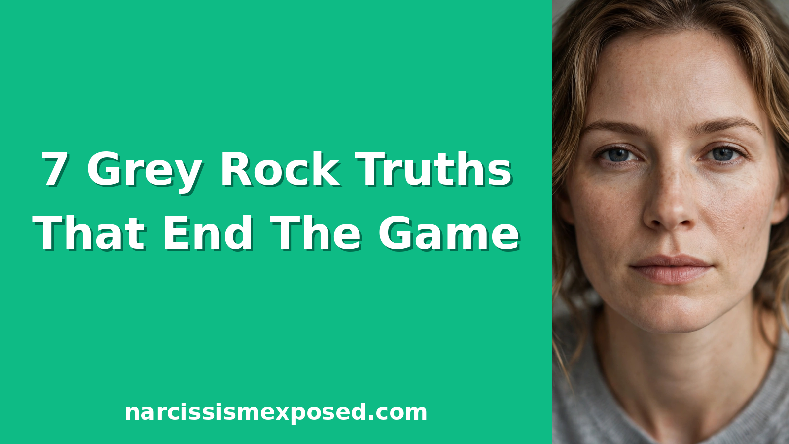 Woman with a calm, steady expression showing what it means to grey rock someone, the grey rock method for dealing with a narcissist