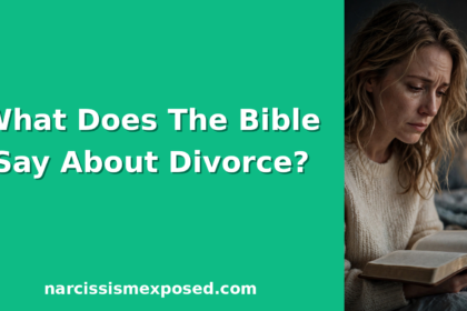 Woman holding an open Bible in dim lamplight, torn between faith and divorcing a narcissist