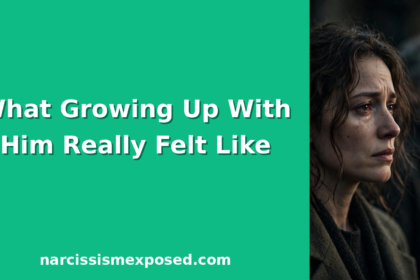 Tearful young woman with a stern older man behind her, showing what it is like having a narcissistic father